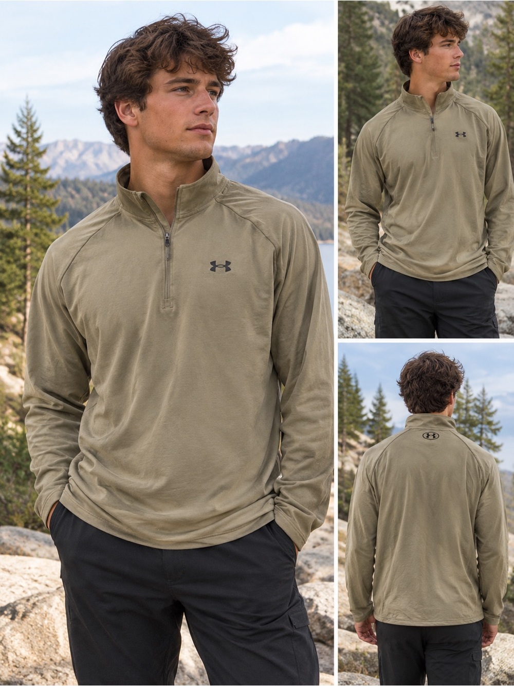Under Armour Men’s Khaki Beige Quarter Zip Pullover Long Sleeve